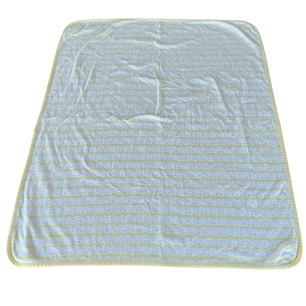 Vintage Gymboree Fish Sea Star Reversible Baby Blanket 90s  Yellow White GUC